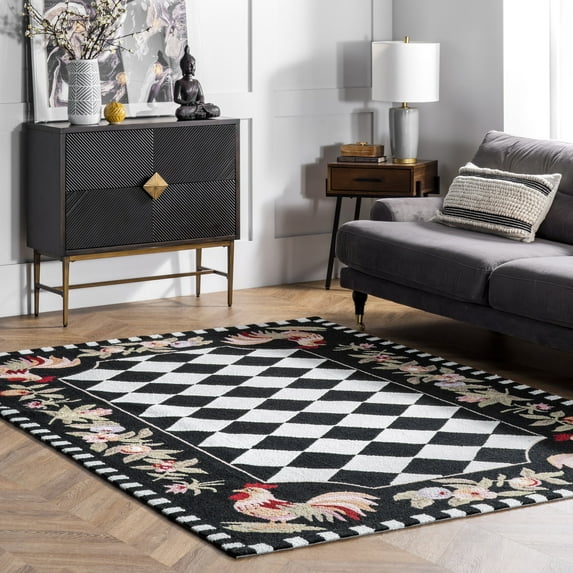 nuLOOM Angla Rooster Kitchen Area Rug, 3' 6" x 5' 6", Black