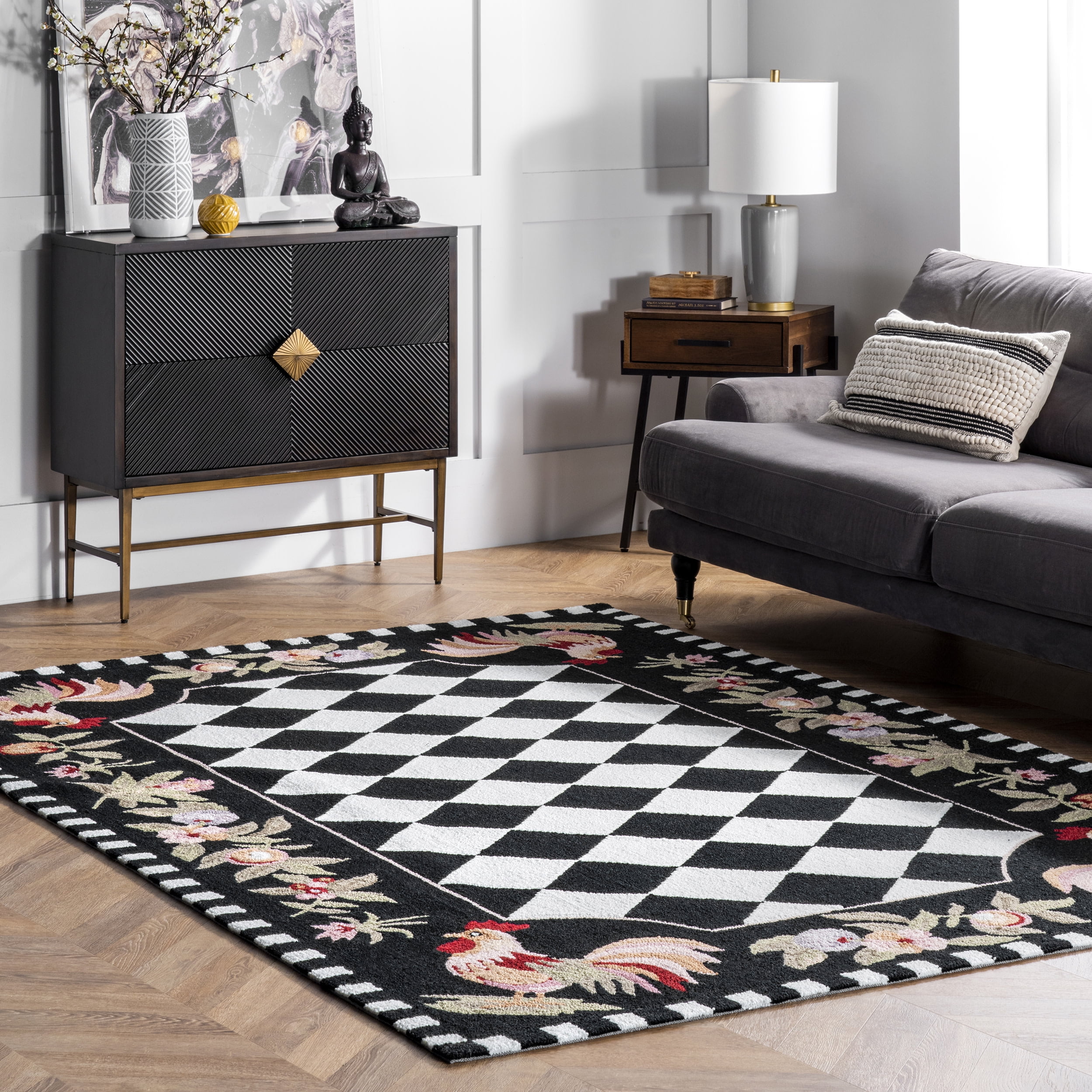 nuLOOM Angla Rooster Kitchen Area Rug, 6' x 9', Black