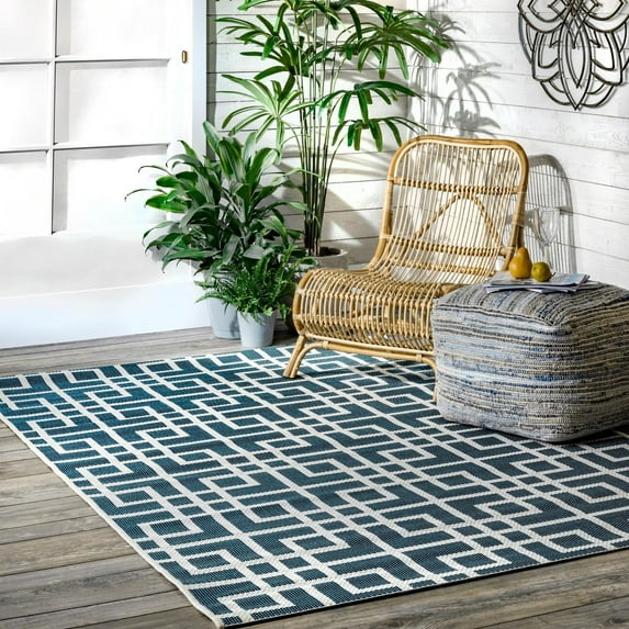 nuLOOM Annevoie Oriental Trellis Indoor/Outdoor Area Rug, 6' 3" x 9', Blue