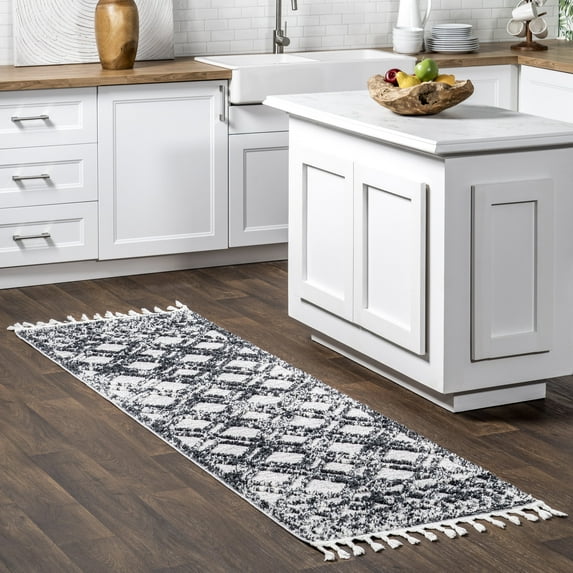 nuLOOM Ansley Moroccan Lattice Tassel Area Rug, 2' 8" x 8', Runner, Light Blue