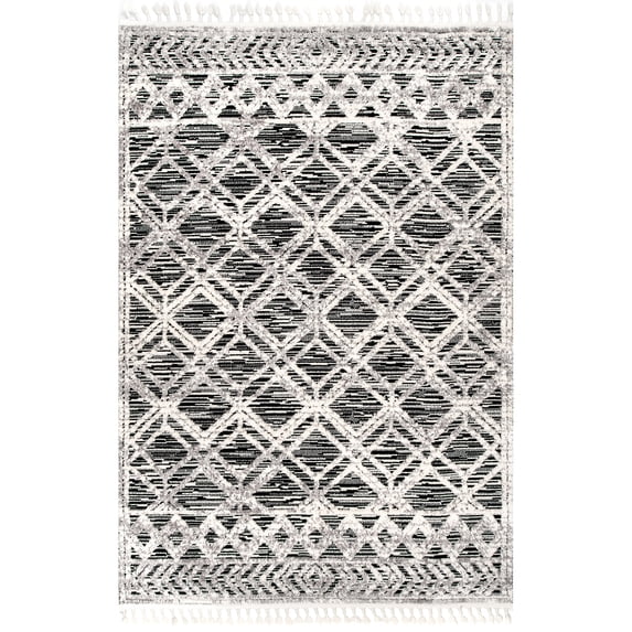 nuLOOM Ansley Moroccan Lattice Tassel Grey 10' x 14' Modern Area Rug