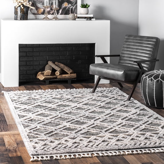 nuLOOM Ansley Moroccan Lattice Tassel Grey 2' 6" x 8' Modern Runner Rug