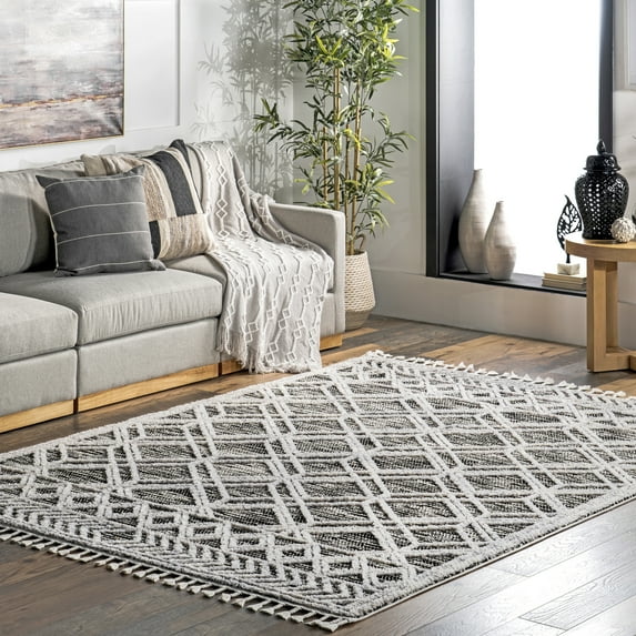 nuLOOM Ansley Moroccan Lattice Tassel Grey 2' x 6' Modern Runner Rug