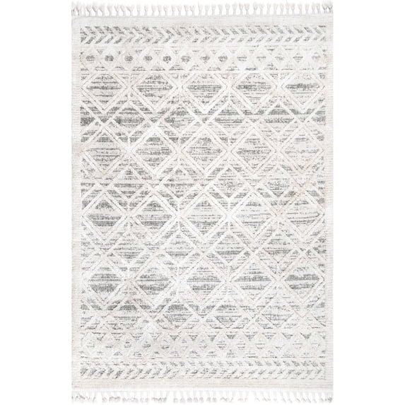 nuLOOM Ansley Moroccan Lattice Tassel Light Grey 5' 3" x 7' 7" Modern Area Rug