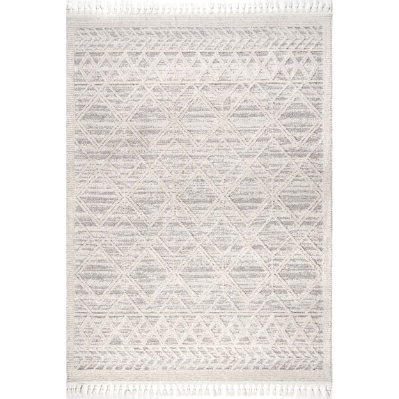 nuLOOM Ansley Moroccan Lattice Tassel Light Grey 7' 10" x 10' 10" Modern Area Rug