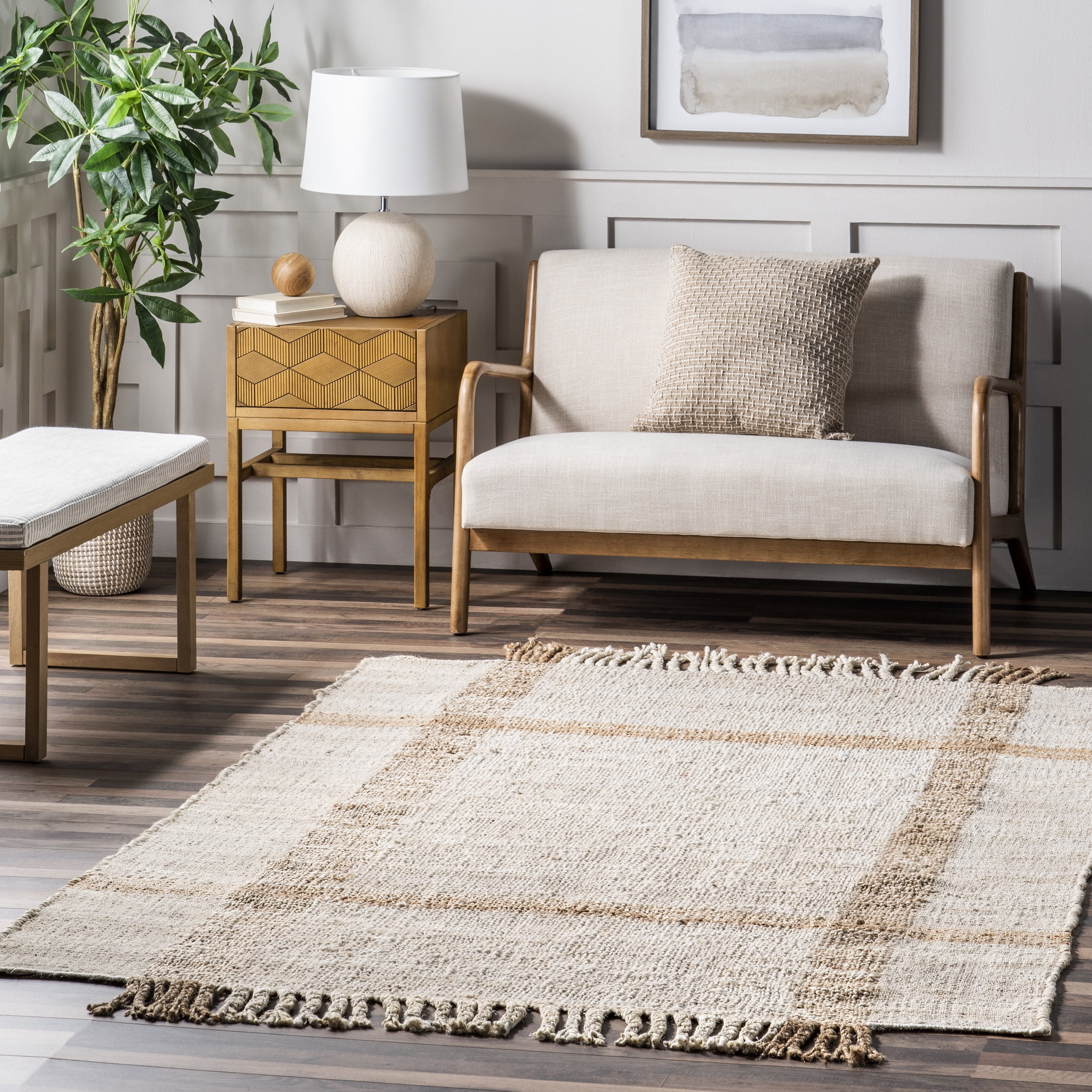 nuLOOM April Casual Stripe Jute Tassel Area Rug, 8' x 10', Natural