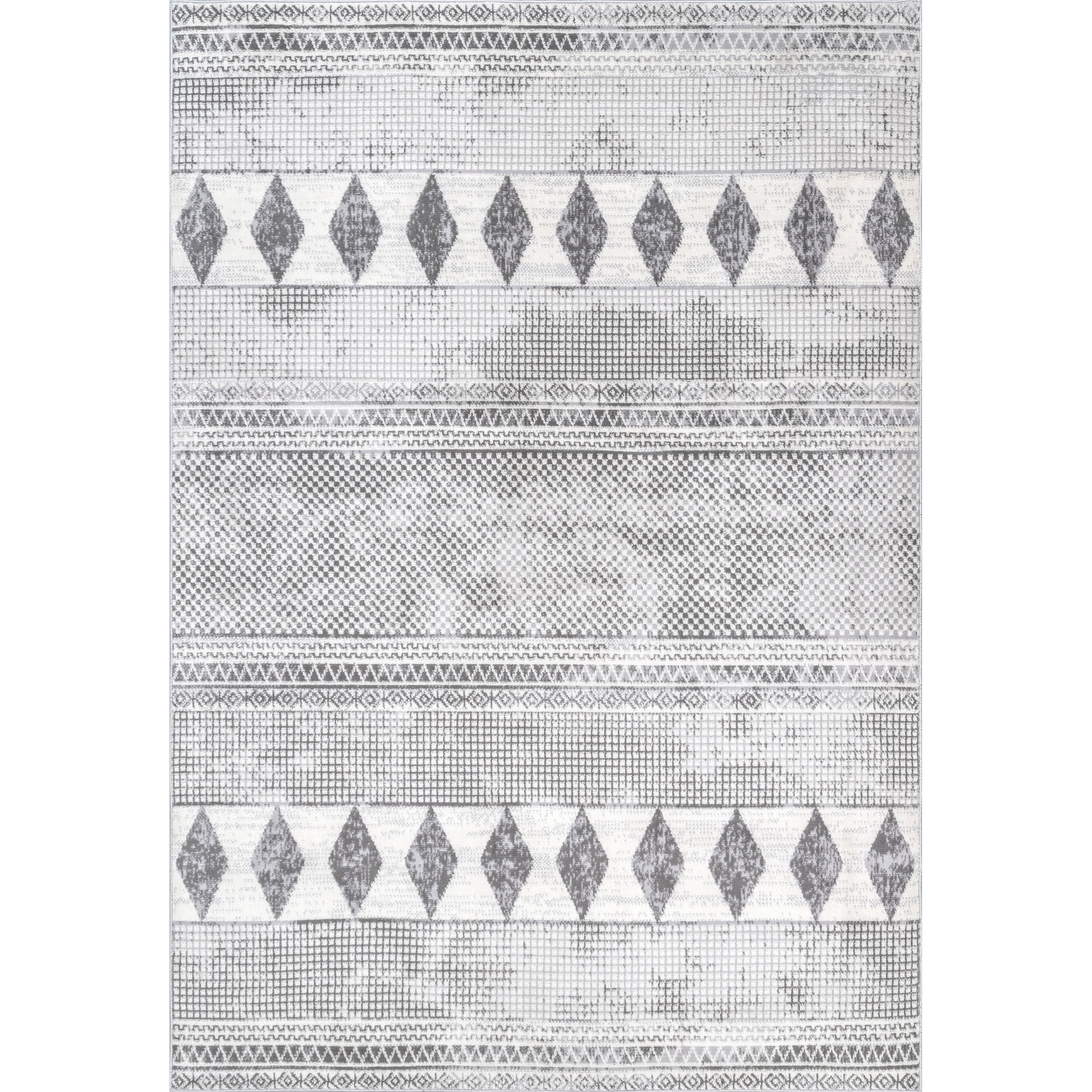 Gray Geometric Pattern Synthetic Rectangular 5' x 8' Area Rug