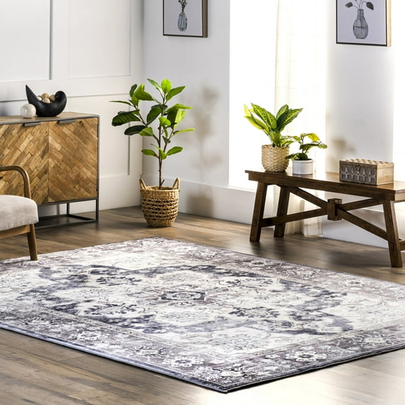 nuLOOM Josephine Distressed Floral Medallion Area Rug, 3' x 5', Josephine Grey