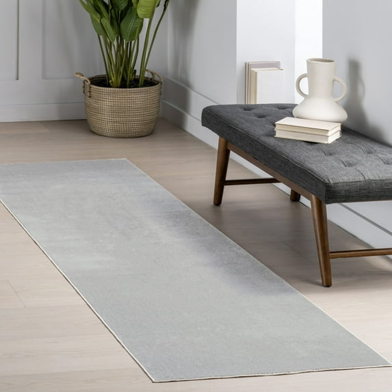 nuLOOM Argelia Solid Machine Washable Area Rug, 2' 6" x 8', Runner, Argelia Light Grey