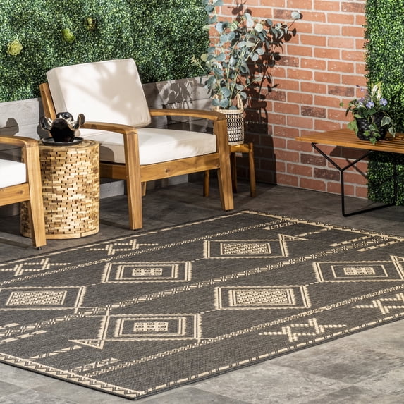 nuLOOM Aria Tribal Transitional Indoor/Outdoor Area Rug, 4' x 6', Charcoal