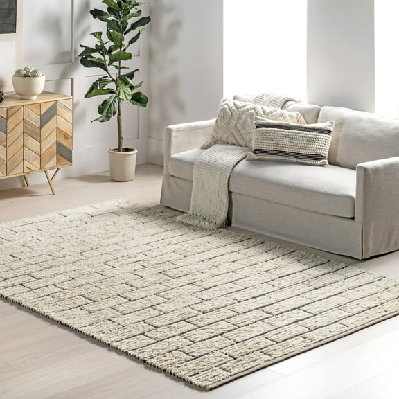 nuLOOM Ariana Brick Pattern Wool Blend Area Rug, 4' x 6', Ariana Ivory