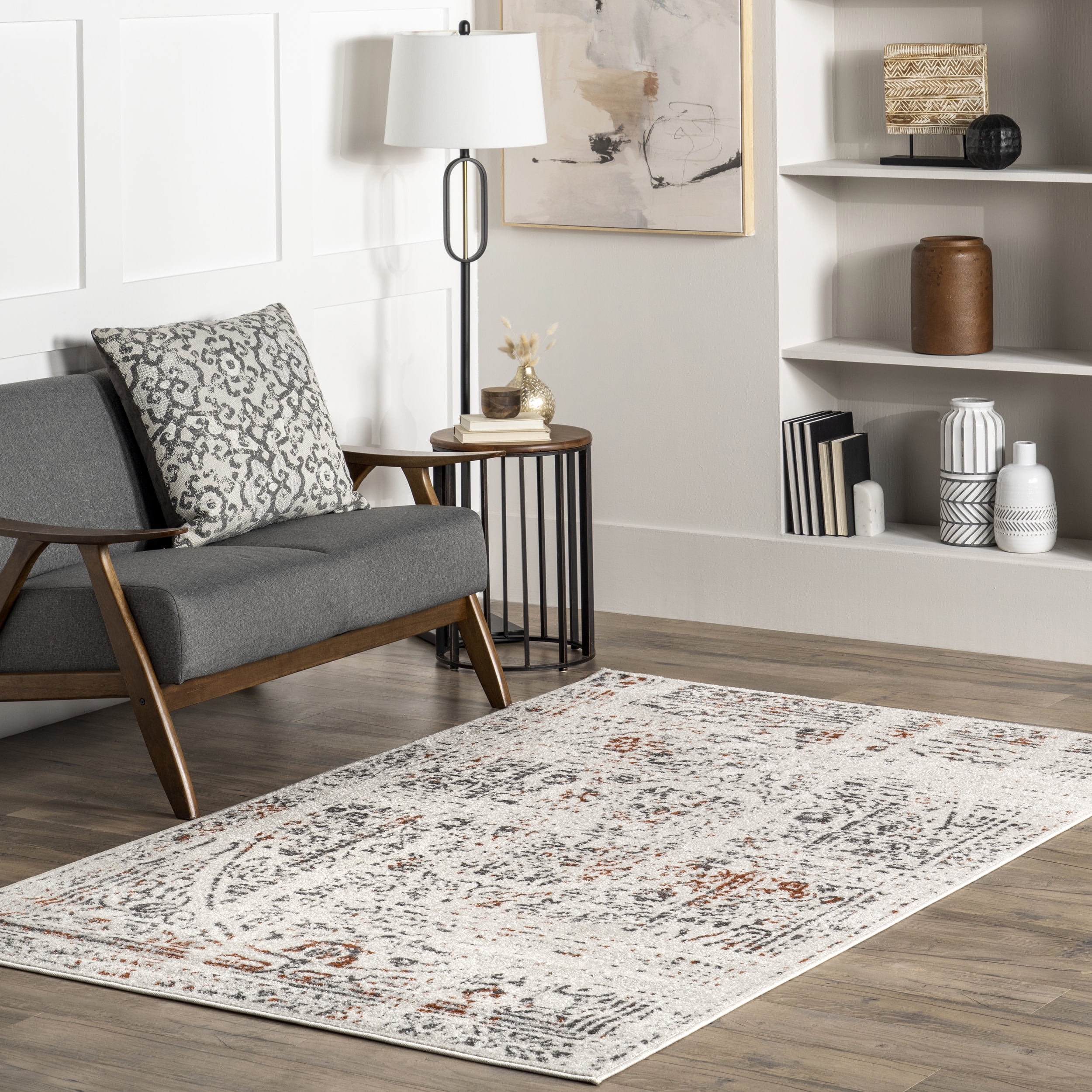 Arlena Red and Gray Synthetic 8' x 10' Vintage Area Rug