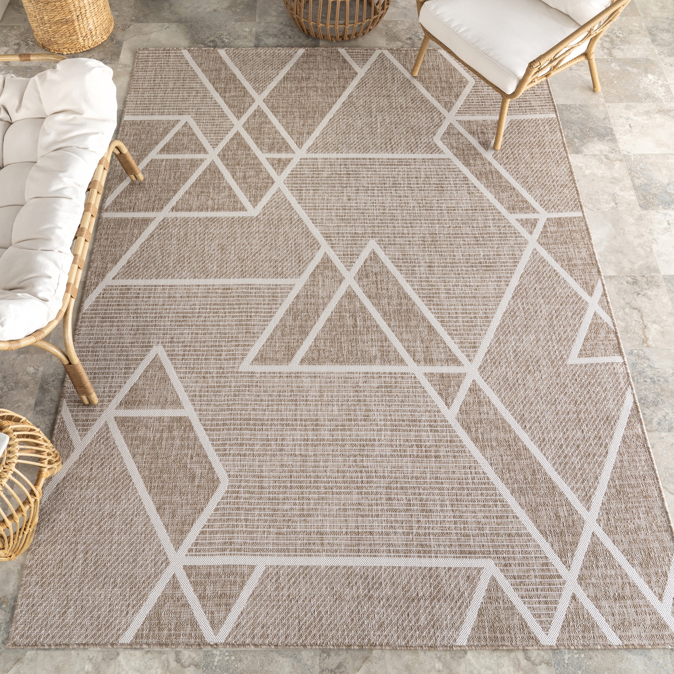 Armida Beige Geometric Synthetic Rectangular Area Rug, 4' x 6'