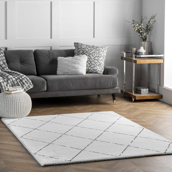 nuLOOM Armitra Moroccan Lattice Shag Area Rug, 5' 3" x 7', Armitra Natural