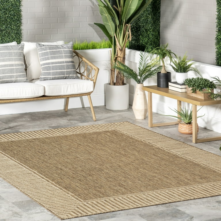 nuLOOM Asha Simple Border Indoor Outdoor Light Brown 4 x 6 Casual Area Rug