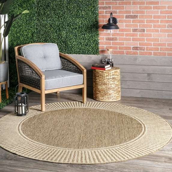 nuLOOM Asha Simple Striped Indoor/Outdoor Area Rug, 8', Round, Asha Light Brown
