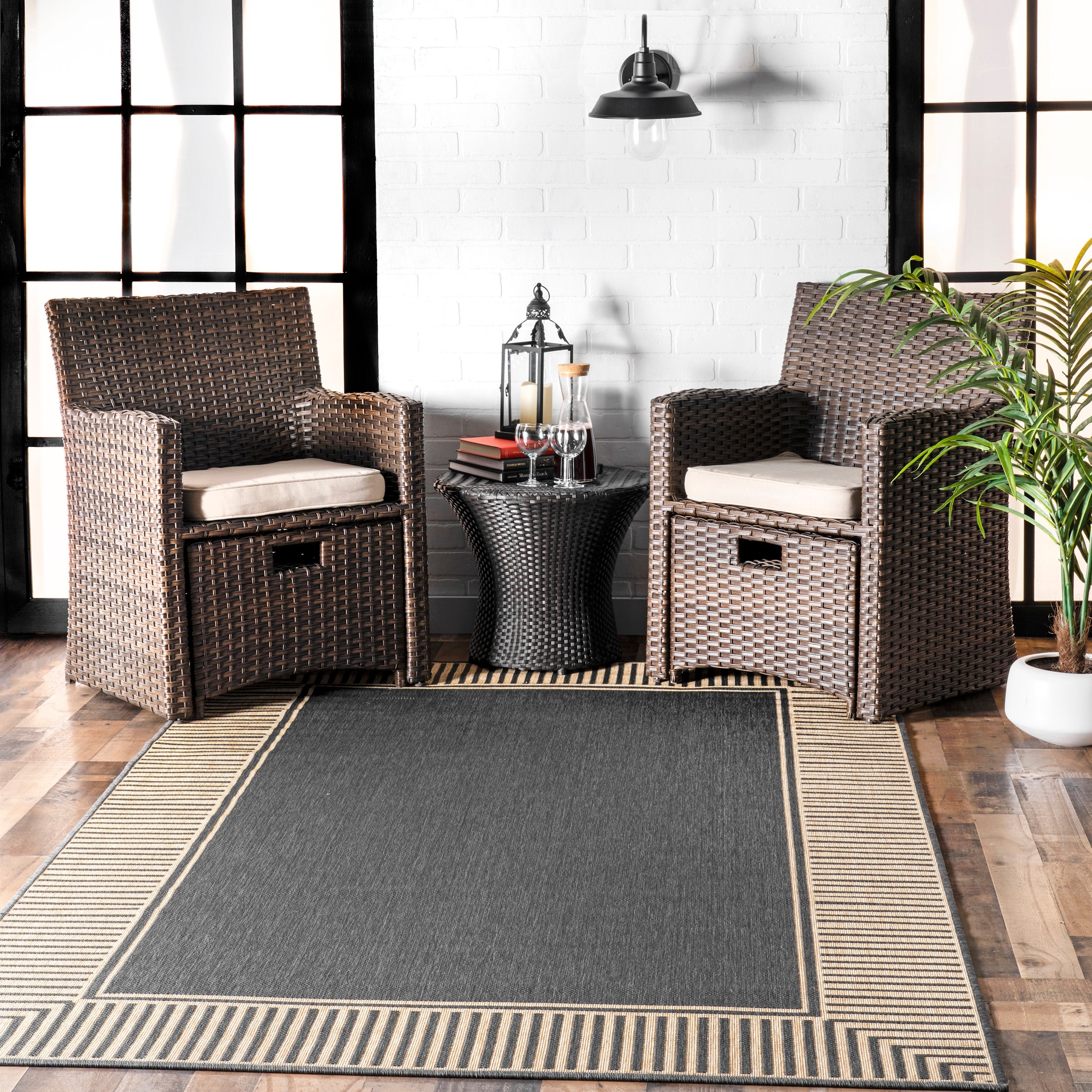 Dark Grey Rectangular Synthetic Indoor/Outdoor Area Rug