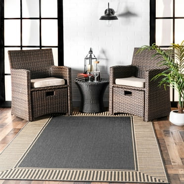 nuLOOM Asha Simple Border Indoor/Outdoor Dark Gray 6' 7" x 9' Casual Area Rug