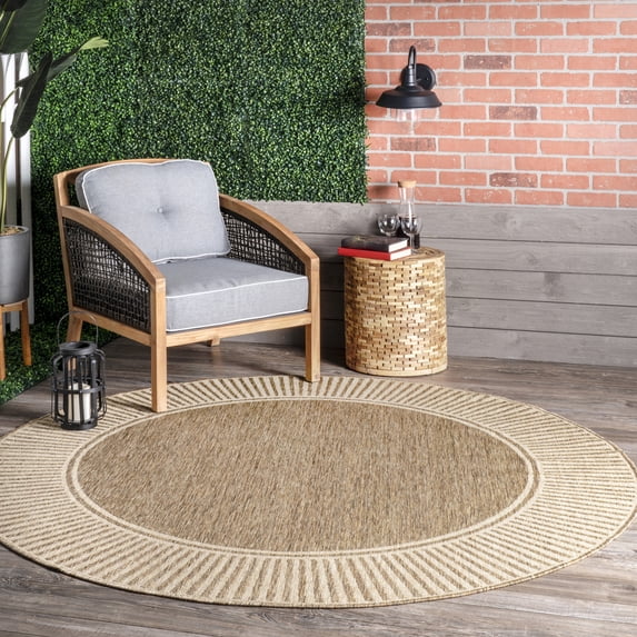 nuLOOM Asha Simple Striped Indoor/Outdoor Area Rug, 6' 7", Round, Asha Light Brown