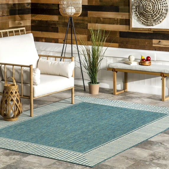 nuLOOM Asha Simple Striped Indoor/Outdoor Area Rug, 9' 6" x 12', Asha Teal