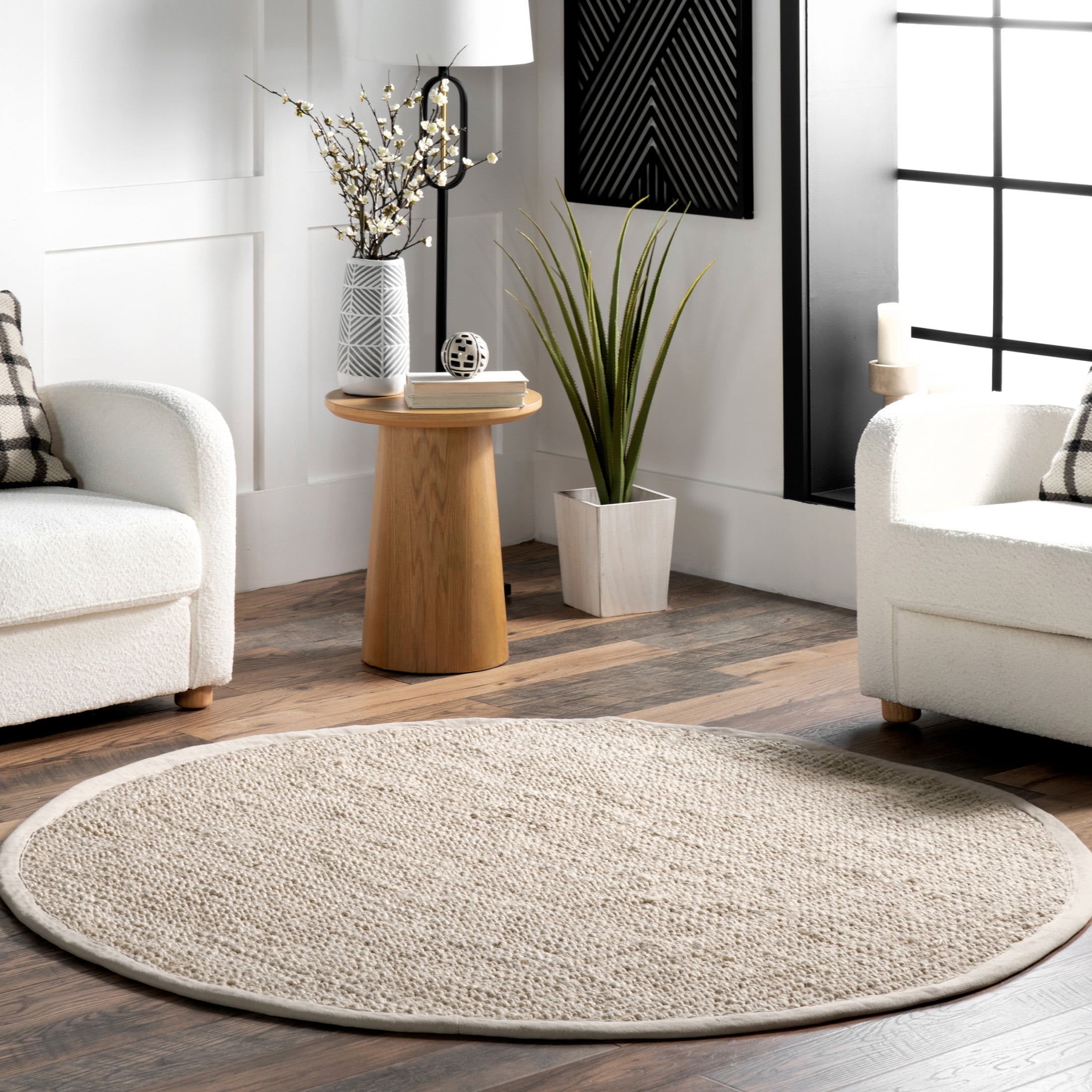 nuLOOM Ashli Solid Farmhouse Jute Area Rug, 8', Round, Ashli Off-white