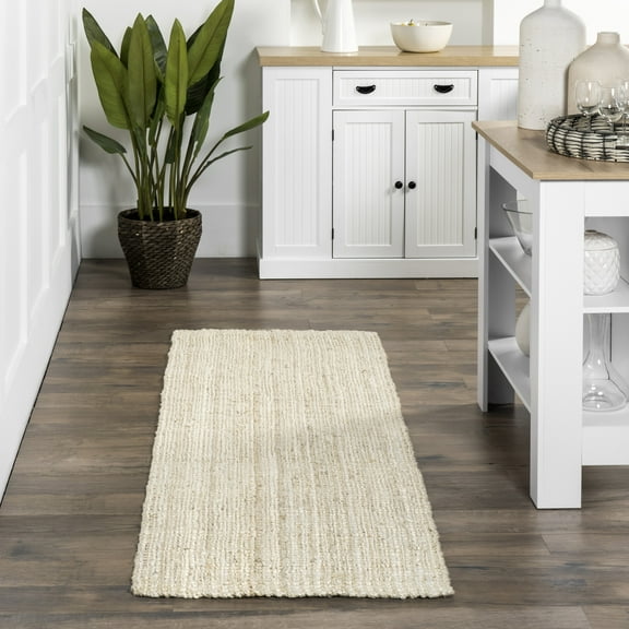 nuLOOM Ashli Solid Farmhouse Jute Area Rug, 2' 6" x 10', Runner, Ashli Off-white