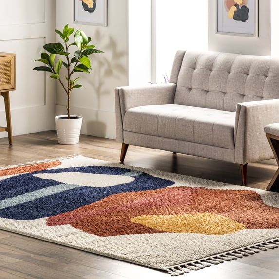 nuLOOM Ashton Shaggy Contemporary Abstract Tassel Area Rug, 6' 7" x 9', Beige