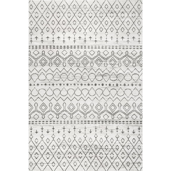 nuLOOM Audrey Machine Washable Geometric Moroccan Area Rug, 6' 7" x 9', Ivory
