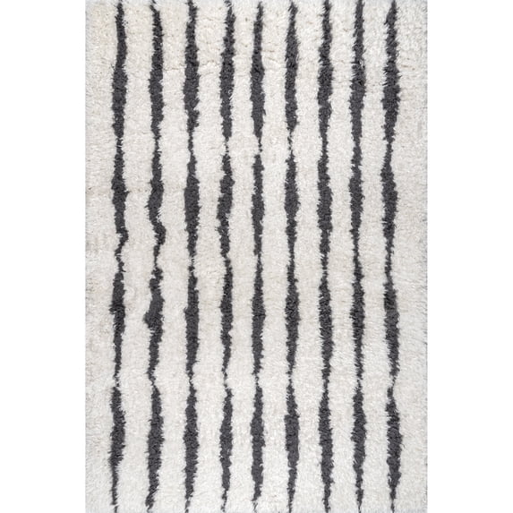 nuLOOM Augusta Cozy Shaggy Plush Striped Area Rug, 5' 3" x 7' 6", Beige