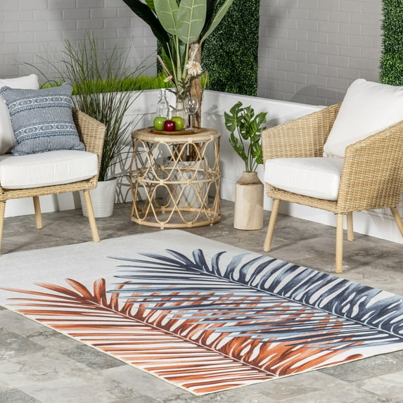 nuLOOM Auri Double Palm Indoor/Outdoor Machine Washable Area Rug, 5' x 8', Auri Blue
