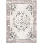 nuLOOM Layna Machine Washable Distressed Vintage Area Rug, 5' x 8', Light Grey, Rectangular, 0.15" Thick