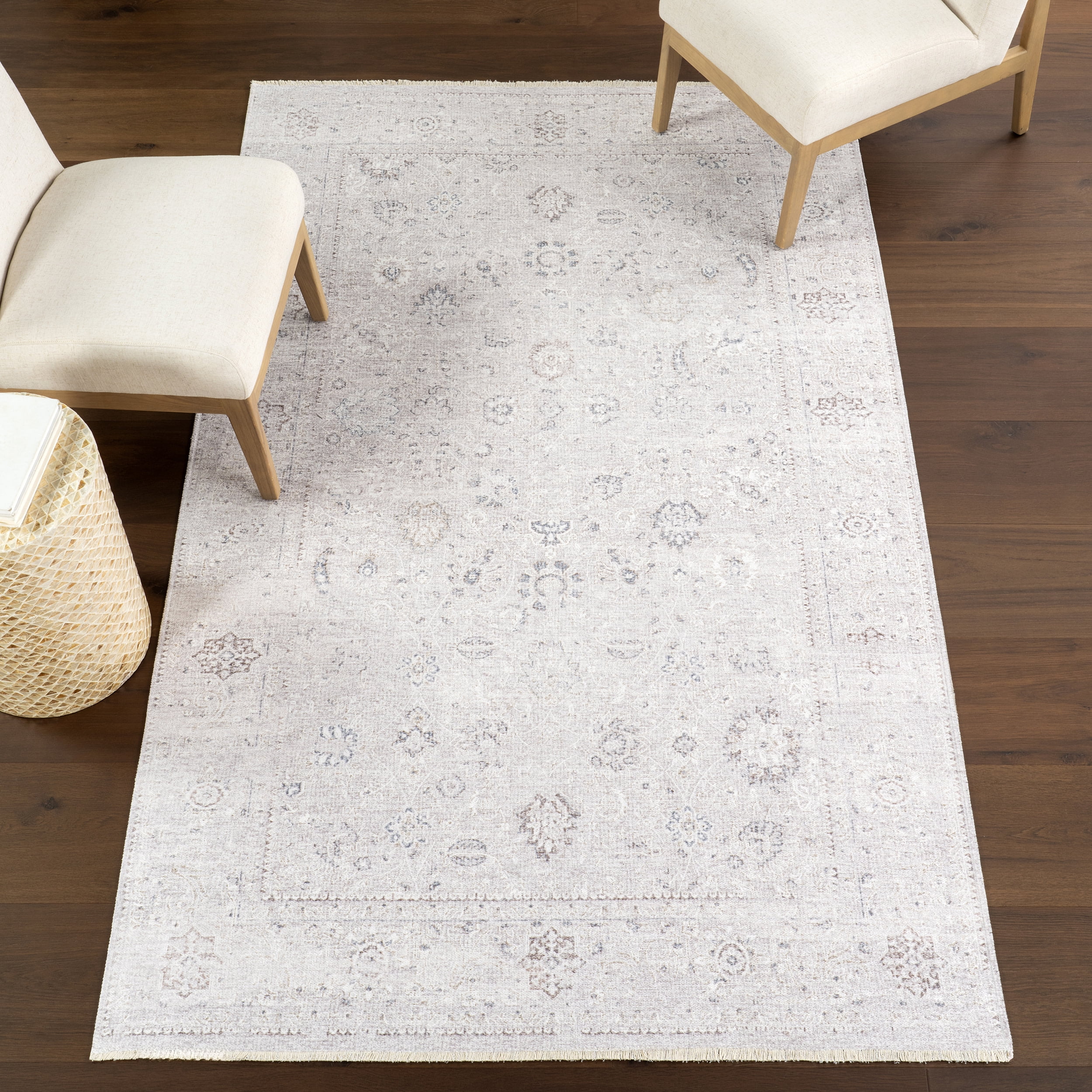 Gray Rectangular Washable Stain-Resistant Synthetic Area Rug