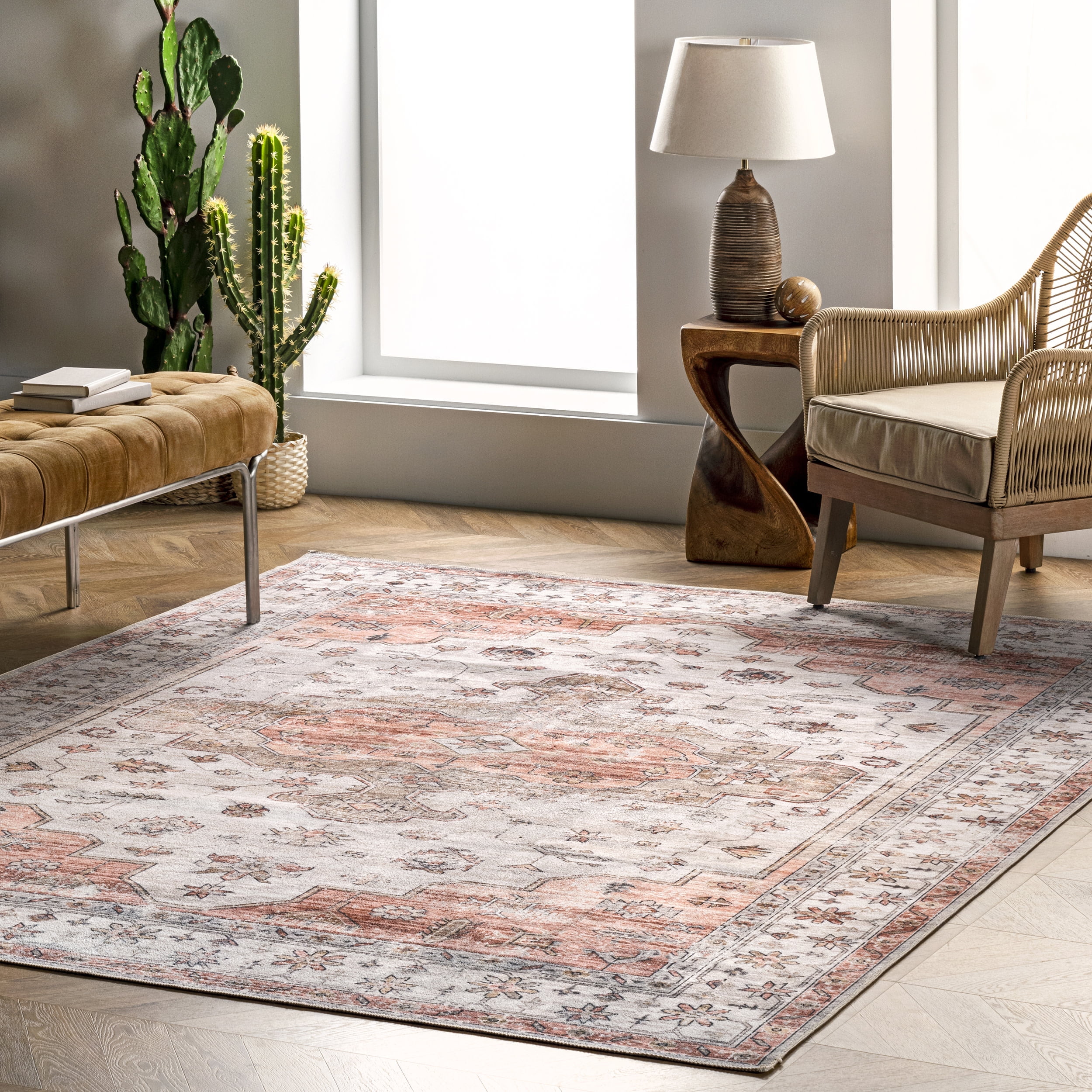 nuLOOM Banks Vintage Machine Washable Area Rug, 6' x 9', Beige