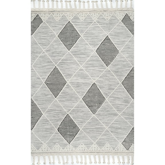 nuLOOM Becca Diamond Trellis Tassel Wool Area Rug, 5' x 8', Ivory