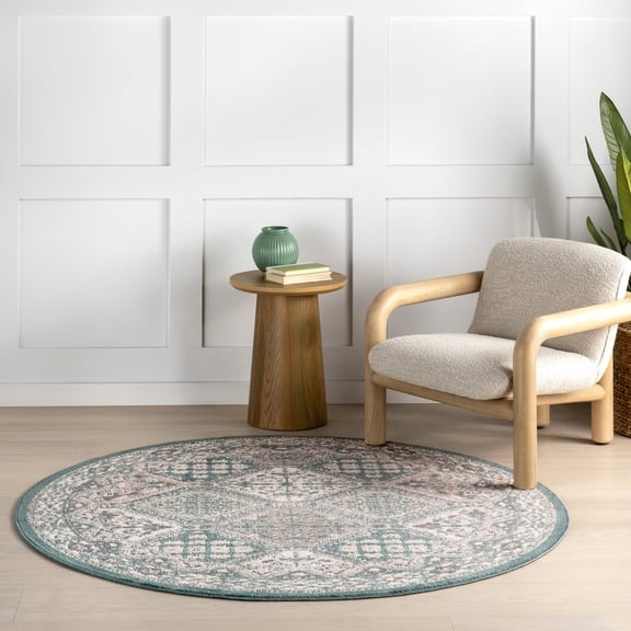 nuLOOM Becca Traditional Tiled Area Rug, 6', Round, Becca Blue