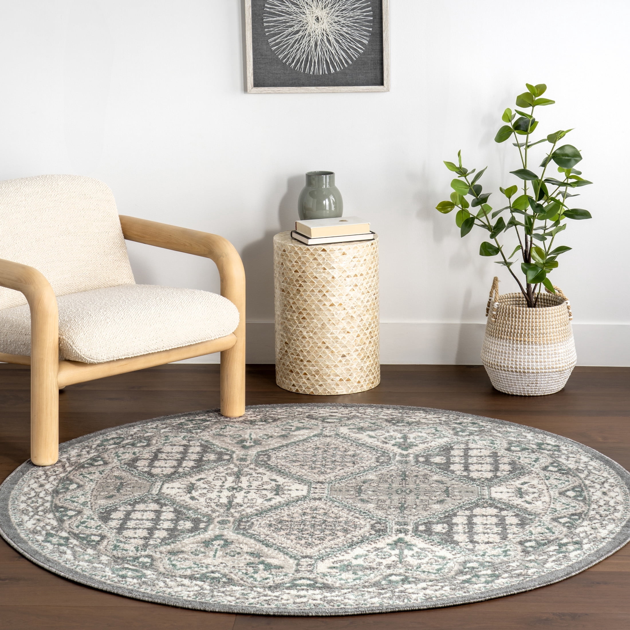 Tiled Wool Rug nuLOOM Becca Traditional Tiled Area Rug, 6', Round, Becca Charcoal ...