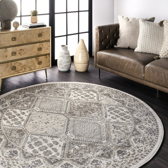 nuLOOM Becca Traditional Tiled Beige 4' Transitional Round Rug