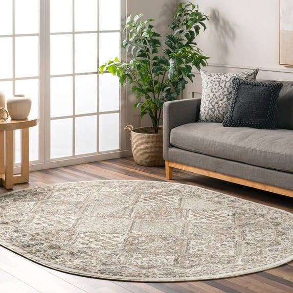 nuLOOM Becca Traditional Tiled Beige 6' 7" x 9' Transitional Oval Rug