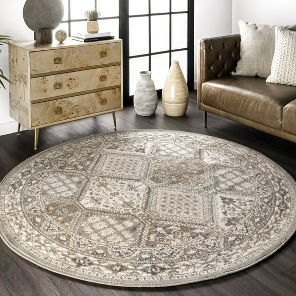 nuLOOM Becca Traditional Tiled Taupe 4' Transitional Round Rug