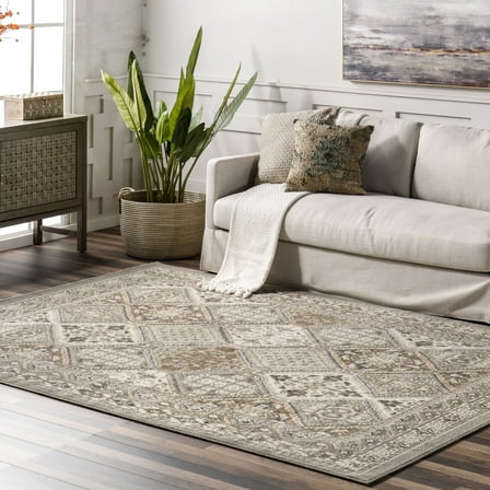 nuLOOM Becca Traditional Tiled Taupe 4' x 6' Transitional Area Rug