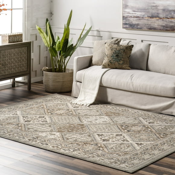 nuLOOM Becca Traditional Tiled Taupe 4' x 6' Transitional Area Rug