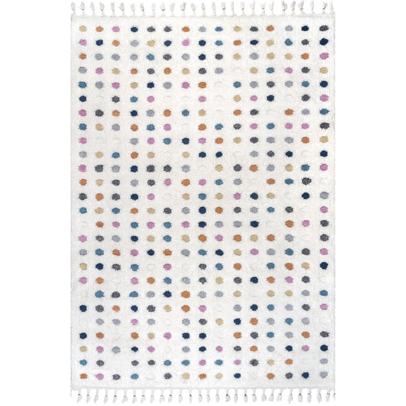 nuLOOM Behati High-Low Polka Dot Tassel Area Rug, 4' x 6', Beige