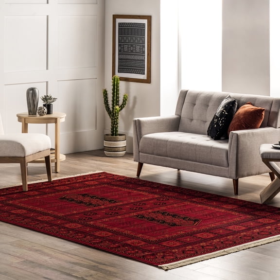 nuLOOM Billie Traditional Paneled Fringe Area Rug, 4' x 6', Billie Red