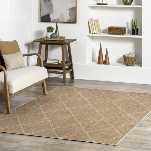 nuLOOM Billy SpinClean Diamond Easy-Jute Machine Washable Area Rug, 5' x 8', Billy Ivory
