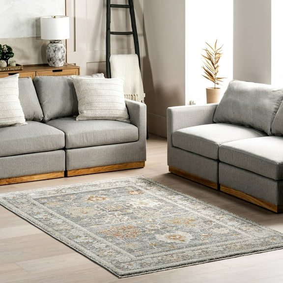 nuLOOM Bodhi Bordered Medallion Fringe Area Rug, 4' x 6', Bodhi Grey