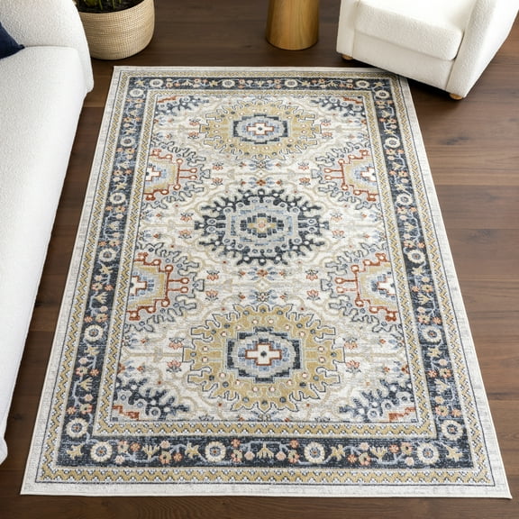 nuLOOM Bonia Traditional Medallion Machine Washable Area Rug, 5' x 7' 6", Blue