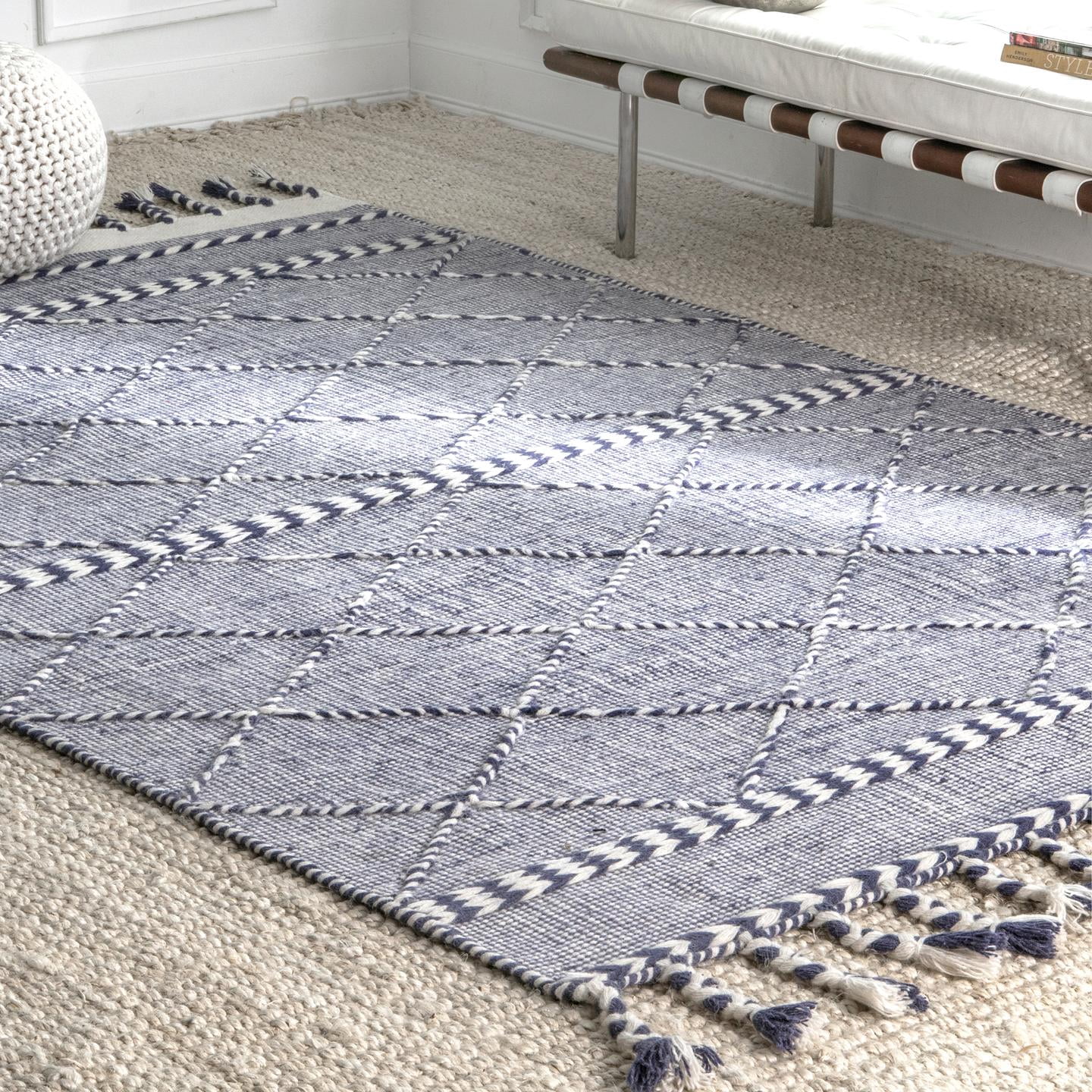 Braided-Trellis Jasmine Tassel Area Rug