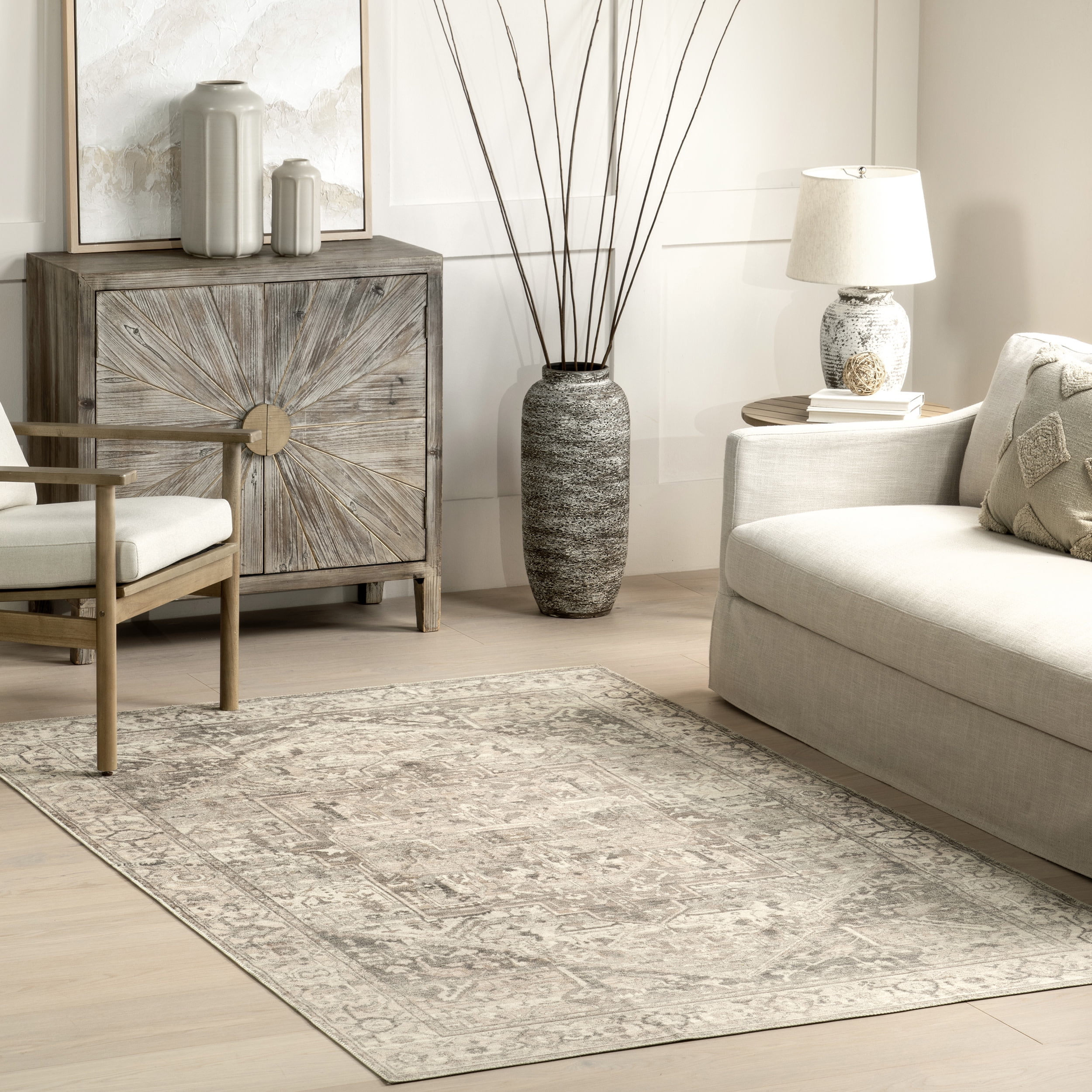 Brielle Gray Vintage Medallion Machine Washable Area Rug