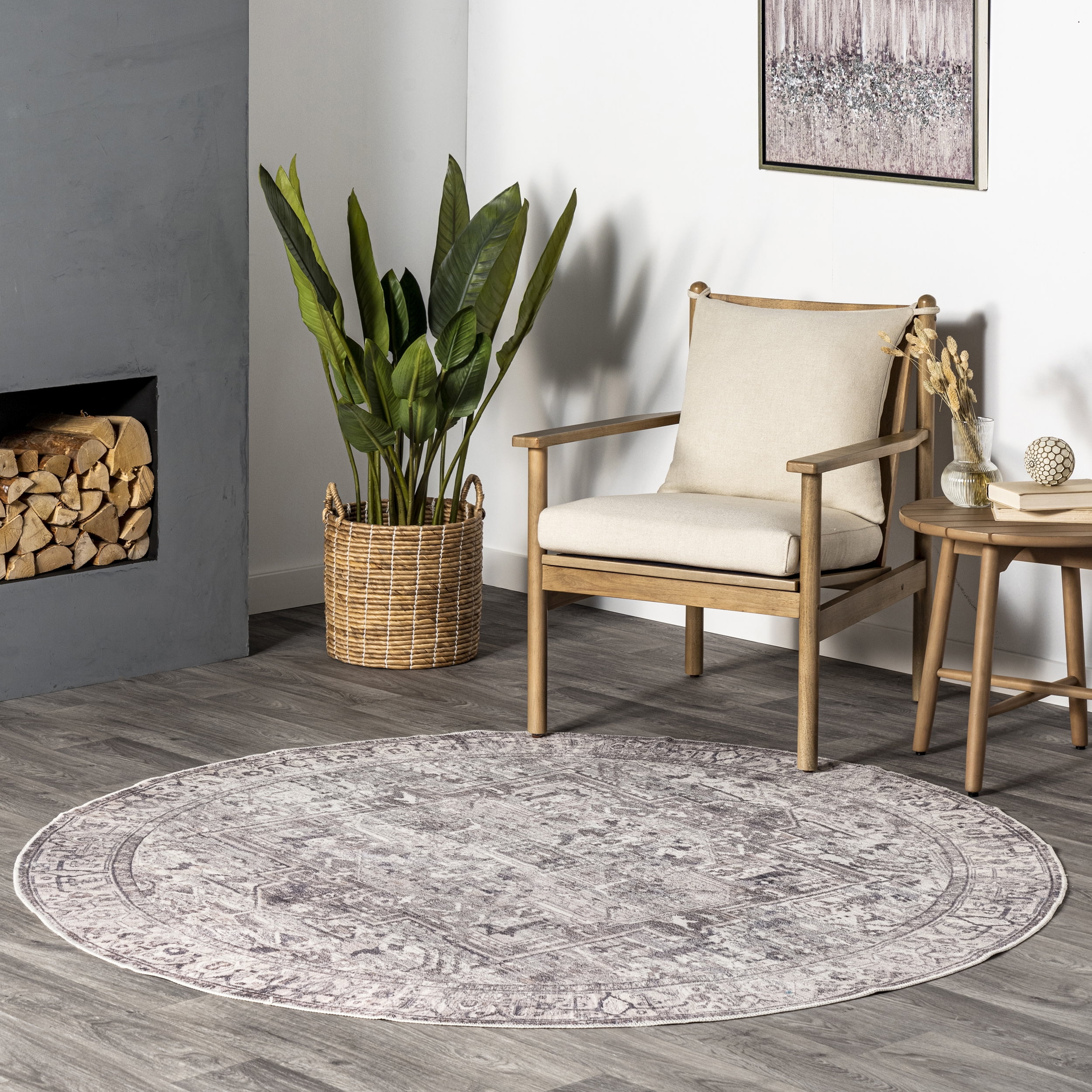 Brielle 6' Round Gray Synthetic Medallion Area Rug