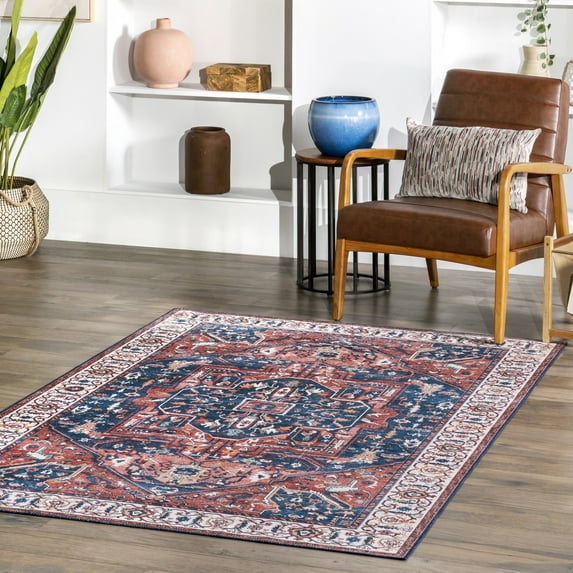 nuLOOM Brielle Machine Washable Vintage Medallion Rust 3' x 5' Transitional Area Rug